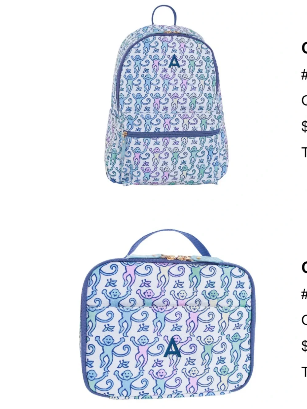 Colby Roller Rabbit Disco Monkey Backpack AND Lunchbox Pottery Barn Teen